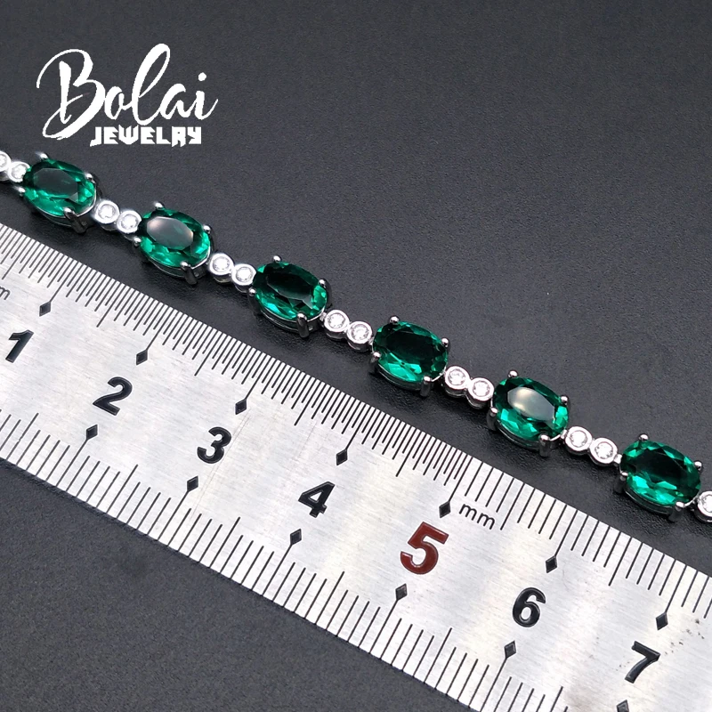 Bolaijewelry, создан нано Изумрудный браслет овальный 5*7 мм драгоценный камень с 925 стерлингового серебра ювелирные украшения для женщин юбилей подарок