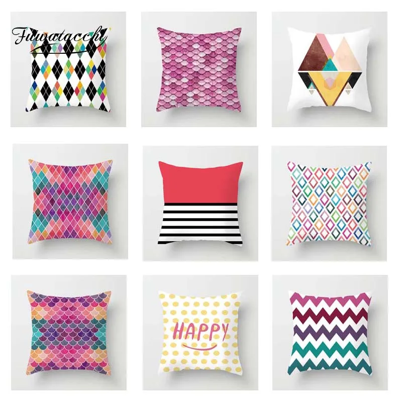 Чехол для подушки в полоску с геометрическим рисунком|Наволочка| |