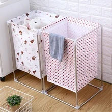 Non-woven Laundry Basket Wrought Iron Frame Assembled Waterproof Hamper Household Dirty Clothes Storage Bucket Multi-purpose Ham