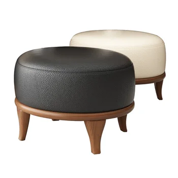 

Scandinavian Creative Solid Wood Shoe Stand, Personality Leather Round Sofa Tea Table Fo
