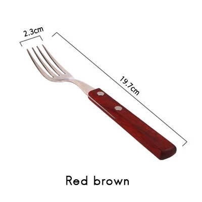 Red brown fork 304 из нержавеющей стали с деревянной ручкой фруктовая Вилка десертная ложка креативные столовые приборы Западная кухонная посуда бытовые вечерние предметы - Цвет: Red brown fork