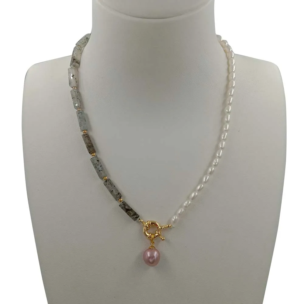 

40-52 CM choker necklace ,100% natural freshwater pearl and nature stone . 3-4 mm mini pearl in good quailty