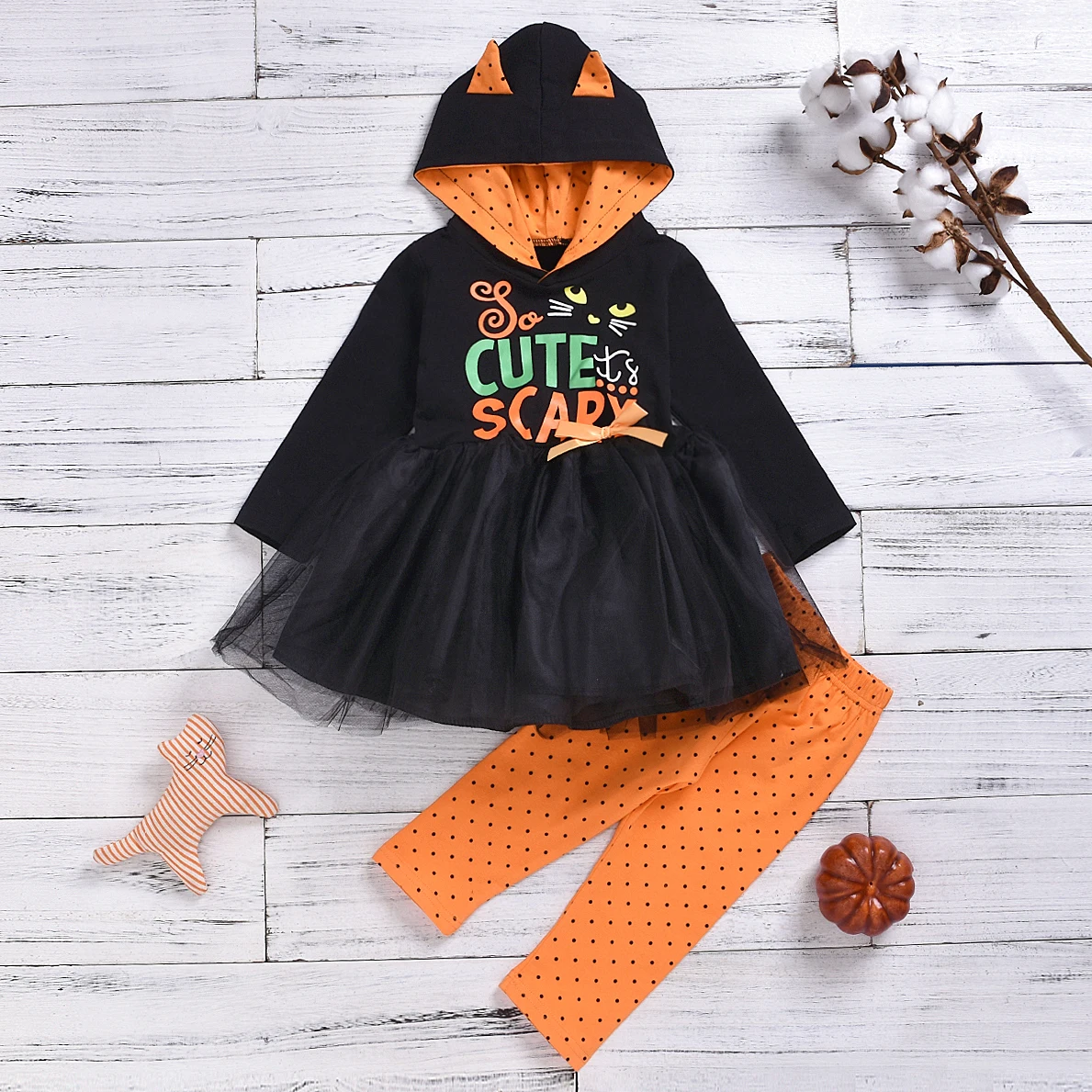 kids fall dress ghost prints girls boutique dresses with ruffle designs baby Halloween dress wholesale  for 2 pcs
