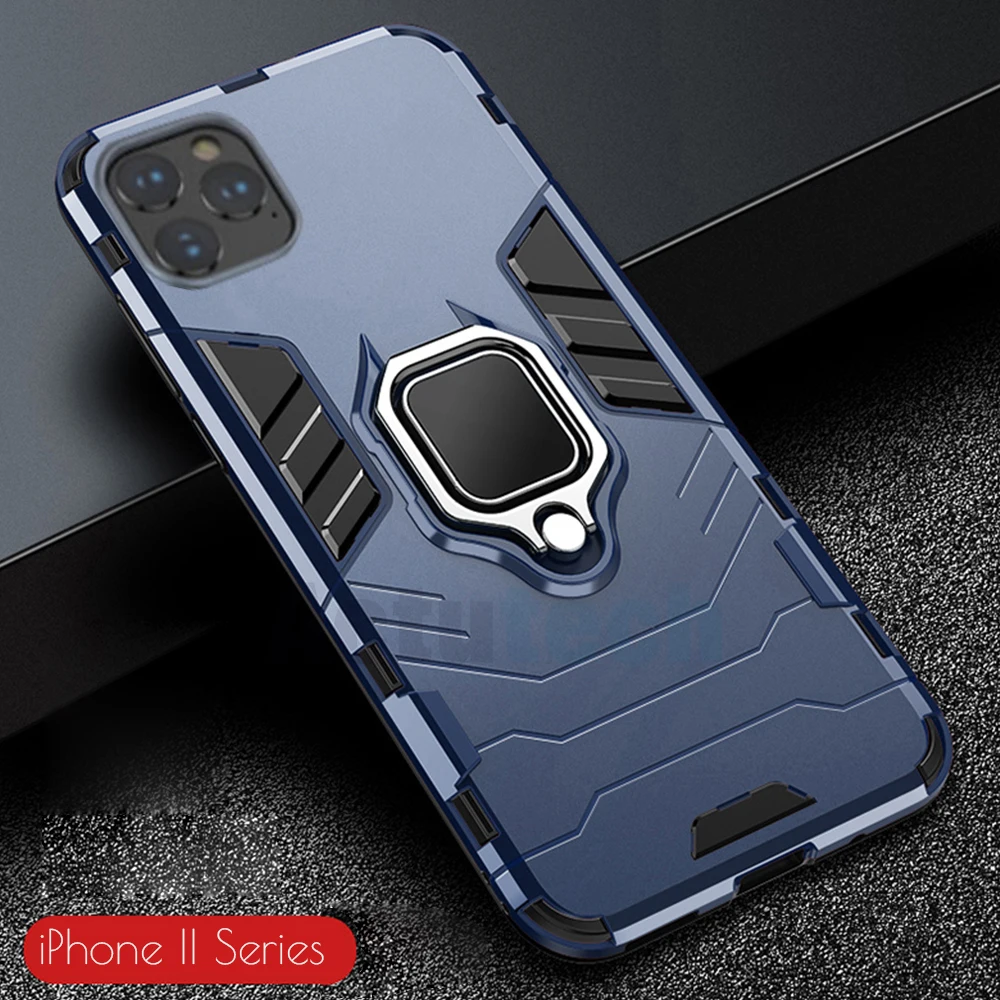 

For iPhone 11 Pro Max Case Armor PC Cover Metal Ring Holder Phone Case For Apple iPhone 11 Pro max Cover Shockproof Bumper Shell