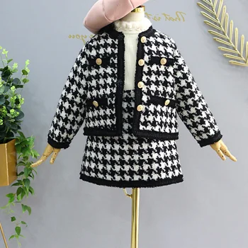 

Girls Clothing New Autumn Winter Children Korean Knit Sweater Coat + Plaid Skirt 2-piece Set Baby Girl Sets 3-7Y