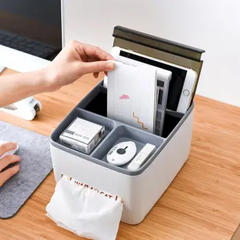 

Home Kitchen Plastic Tissue Box Snack Box Double-layer Tissue Box Candy Fruit Holder Detachable Storage Box (Grey)