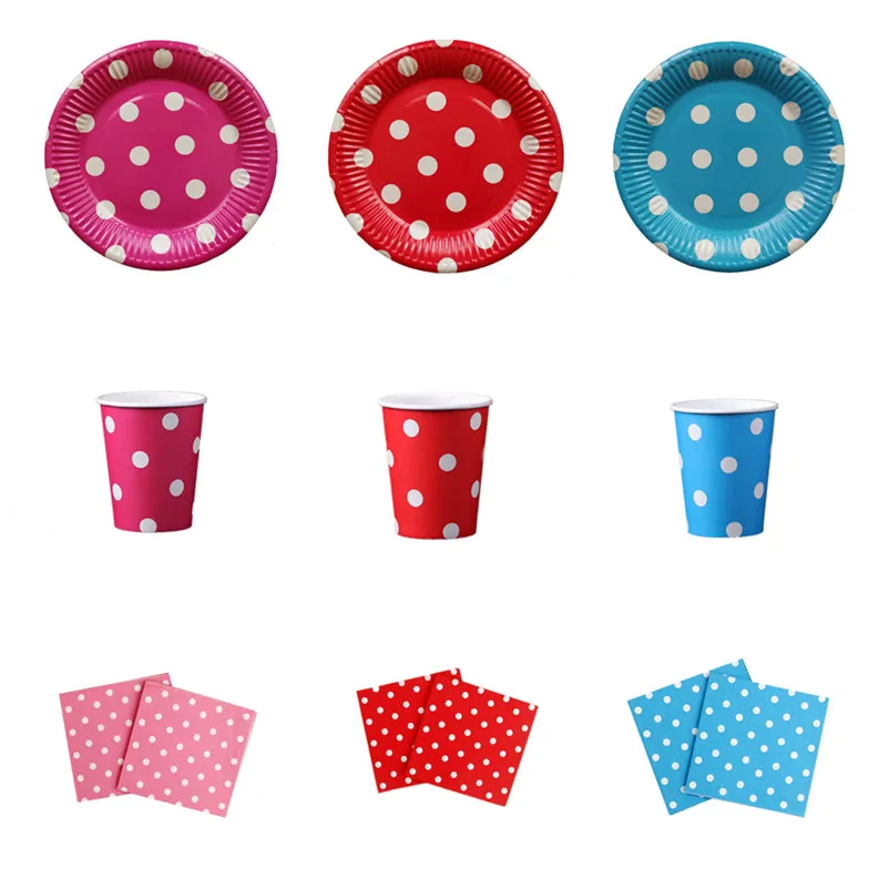 

10 Pcs 7inch Solid White Dot Birthday Wedding Party Supplies Decoration Cup Cake Dish Disposable Paper Plates Baby Shower Favors