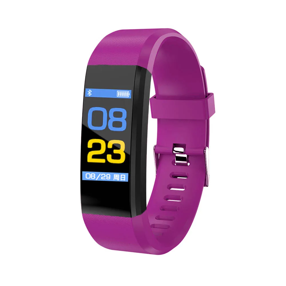 Purple 115 плюс Смарт Браслет для измерения кровяного давления часы фитнес-трекер пульсометр смарт-трекер активности браслет А2 - Цвет: Purple