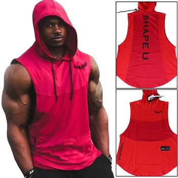 

Men's Running T-shirt Quick Dry Breathable Fitness T-shirts Hooded Running Vest Compression Vest Top Fitness Sleeveless T-shirts