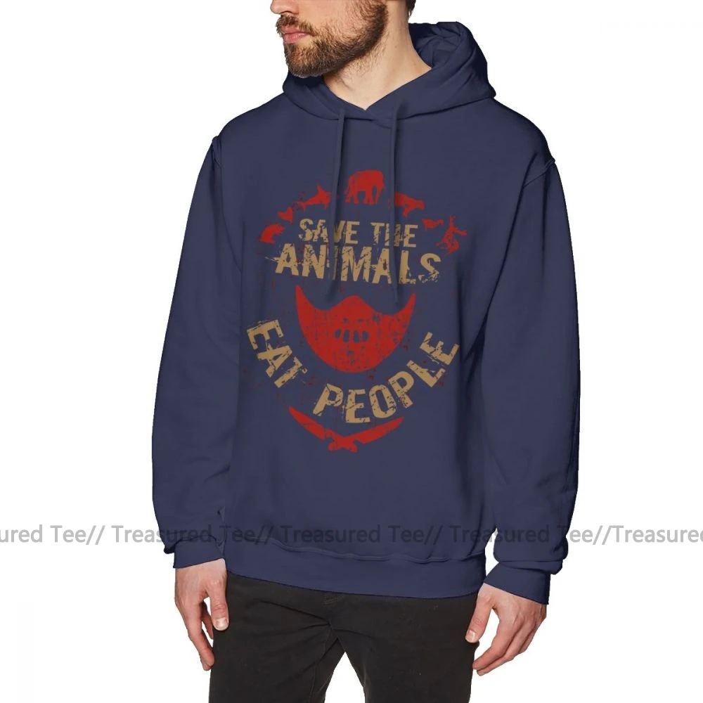 Толстовка Hannibal Save The animals, EAT PEOPLE, толстовки, зимние мужские пуловеры, худи, красная хлопковая уличная одежда, XXL, длинные толстовки - Цвет: Navy Blue