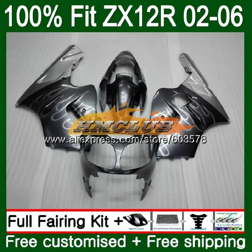 Инъекции для KAWASAKI ZX1200 ZX 12R ZX12R 02 03 04 05 06 серебристо-серый 114CL. 32 1200CC ZX-12R 2002 2003 2004 2005 2006 обтекатели