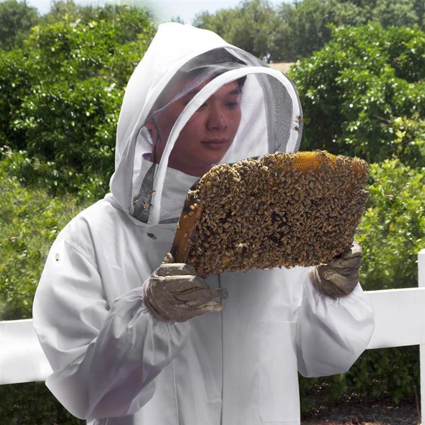 Pro L/XL/XXL Cotton Full Body Beekeeping Bee Keeping Suit with Veil Hood Khaki 
