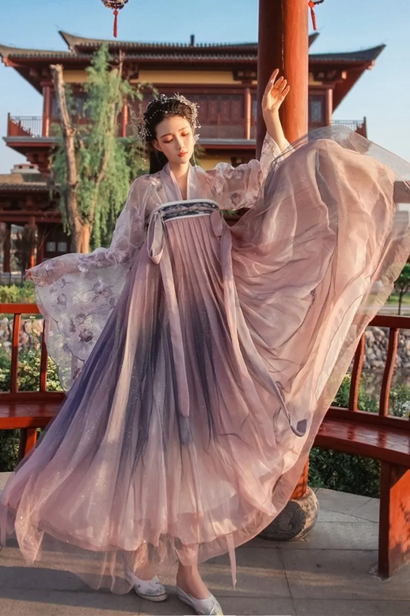 

Традиционные платья Hanfu цветочный Бог, женские платья с большими рукавами, грудь и талия, Нижняя юбка, вышитая ежедневная супер фея, 6 м, большое ханьфу