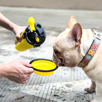 

ouyxr Portable Dog Bottle with Bowl Outdoor Easy Carrier Dog Bottle Water Food 2-in-1