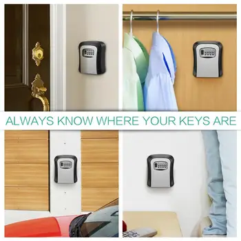 

Key Lock Safe Box Wall-mounted Password Key Box Padlock Box Storage Box 4 Digit Combination Key Storage Lock Box Indoor Outdoor