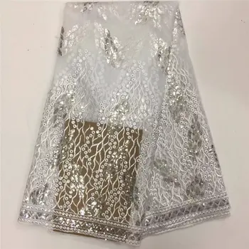 

African Lace Fabric 2020 High Quality Embroidery French Tulle Lace Fabrics Pure White Sequins Lace Fabrics For Wedding dress