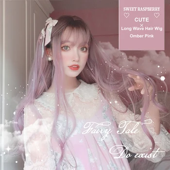 

HOUYAN 70cm Lolita Long Small Wave Black Pink Gradient Air Bangs Wig for Women Cute Fishon Cosplay Hair Wig