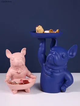 

Nordic animal sculpture storage decoration living room desktop key storage basket creative lucky dog basket home decorations