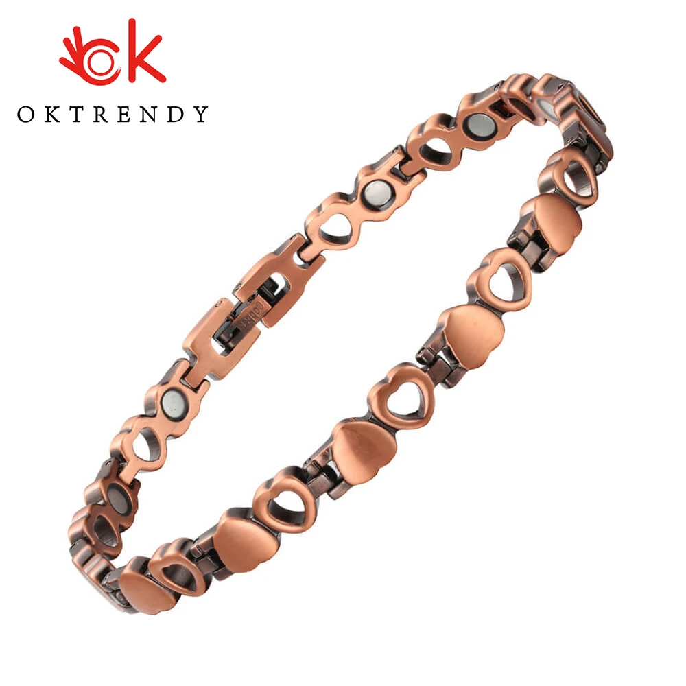 

Copper Magnetic Therapy Bracelet for Women Arthritis Pain Relief Love Heart Solid Copper Bracelets Jewelry with Strong Magnets