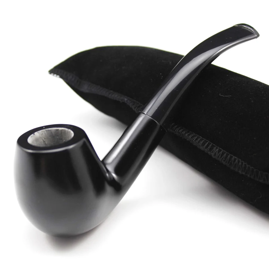 Handmade Nature Ebony Wood Bent Type Round Smoking Pipe Tobacco Wooden Smoke Pipe 10pc 9mm Filters + Pouch + Holder #508b smoking accessories tobacco pipe tobacco smoking accessories smoking pipe