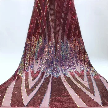 

Red Sequin Net Fabric High Quality High French tulle Lace Fabrics 2019 Embroidered African Sequin Lace Fabrics