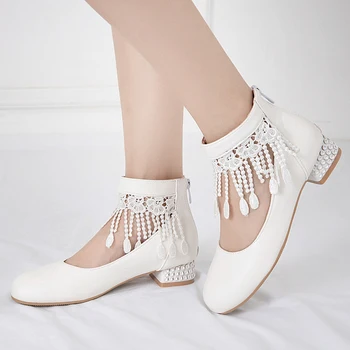 

Flower Girl Shoes Low heel tassel after zipper sweet princess shoes flower children shoes
