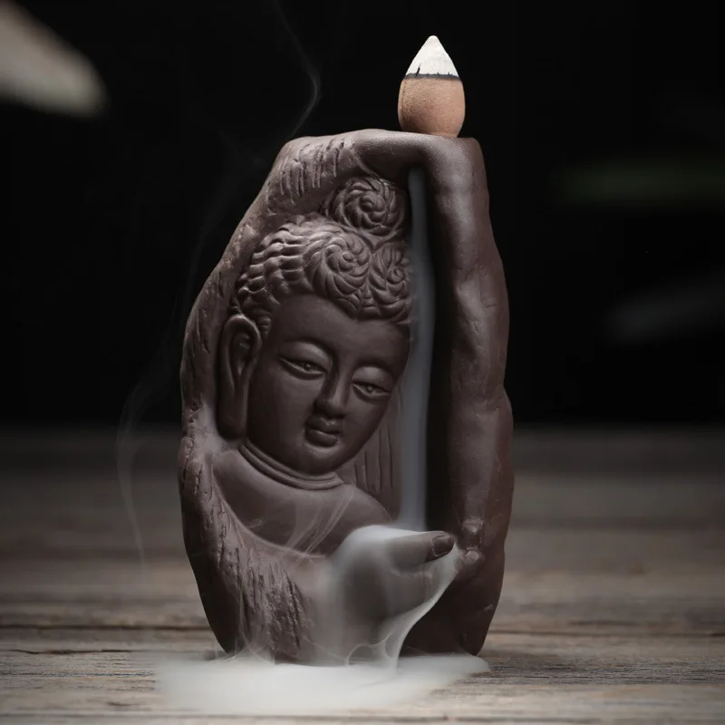 Творческий буддизм благовония горелка с Буддой пуля Blackflow благовония конусы горелки дыма керамика курильница Assuaging и успокаивающий Z296N