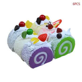 

6x Realistic Artificial Simulation Swiss Roll Cake Dessert Fake Food Photo Props