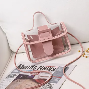 

2020 Spring Summer Fashion Women's Transparent Square Sling Bag Cool PVC Shoulder Bag Messenger Bag Mobile Sweet Lady Bag Pouch
