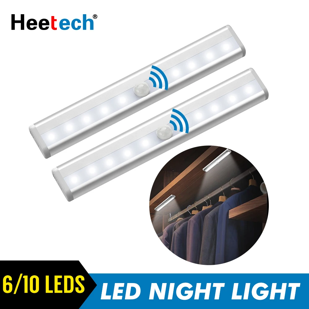 

PIR LED Motion Sensor Night Light 6/10 LEDs Wall Lamp Cupboard Wardrobe Bed Under Cabinet Night Light For Closet Stairs Kitchen