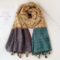 New lady Autumn Cotton Tassel Shawl Aztec Floral Patchwork Style Pashmina Wrap Thick Sun Protection Summer Soft Shawl 180*100cm