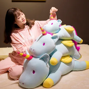 

2020 INS New Rainbow Unicorn Pillow Super Soft High Elastic Plush Toy Doll Comforting Pillow Sleeping Bed Pillows Birthday Gift