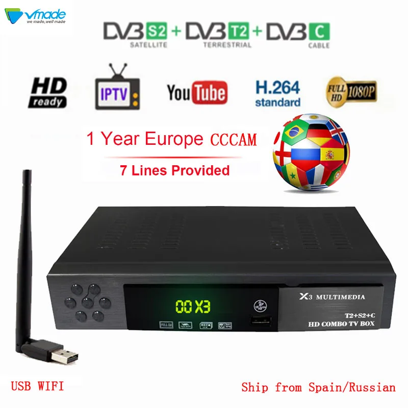 

Full HD 1080P Digital Terrestrial Satellite Receiver DVB-T2 DVB S2 DVB C Combo TV Tuner Support Dolby AC3 with USB WIFI cccam