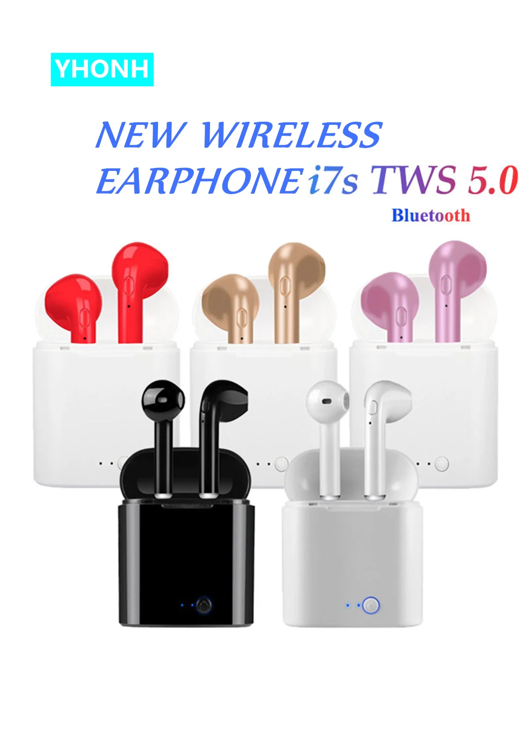 

YHONH New i7S TWS 5.0 Bluetooth Earphone Wireless earphones Portable Invisible Earbud for Iphone All Smart Phone