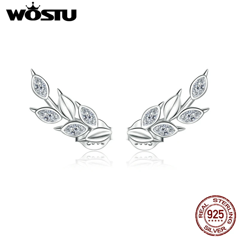 WOSTU 2020 новые серьги гвоздики из пшеницы 925 пробы серебряные блестящие маленькие CZ