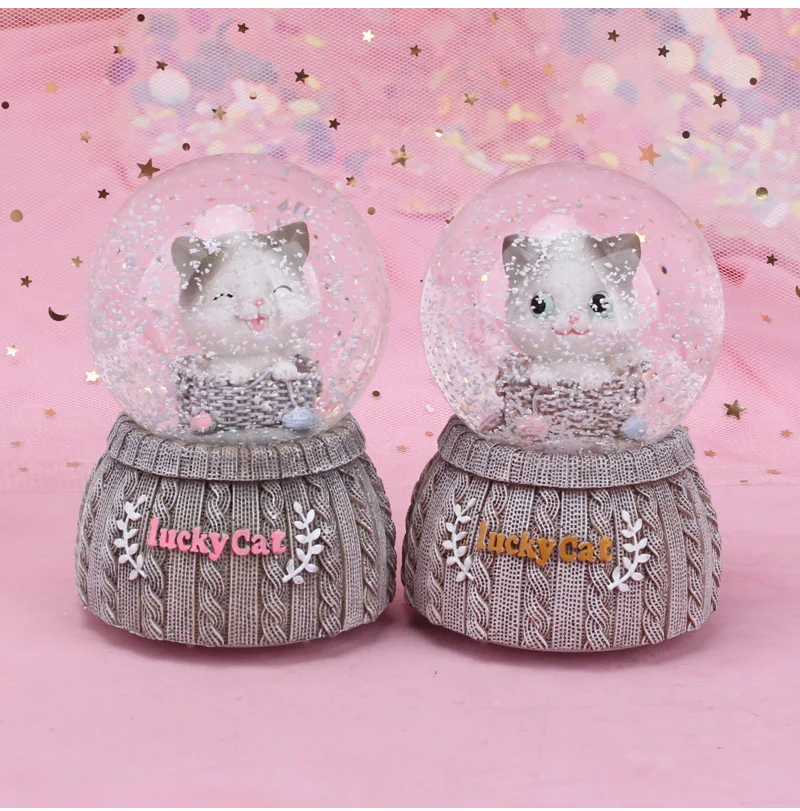 Lucky Cat хрустальный шар статуэтки Миниатюрная модель украшения дома аксессуары мультфильм кошки орнамент Музыкальная Шкатулка Свадебный декор ремесло