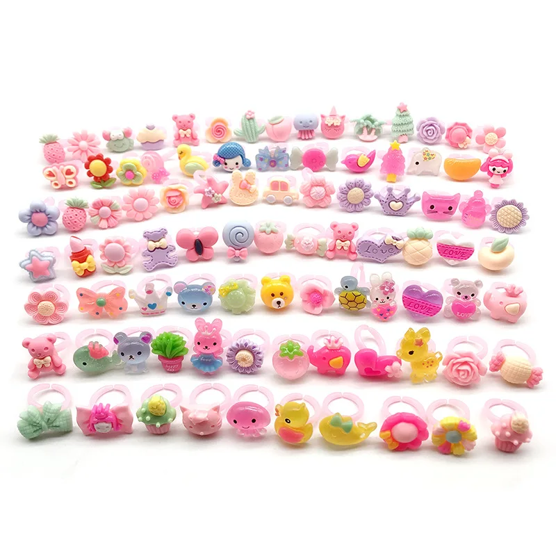 20-5Pcs Children's Opening Ring Cute Cartoons Small Animals Resin Rings For Girls Prize Finger Jewelry Favorite Friendship Gifts