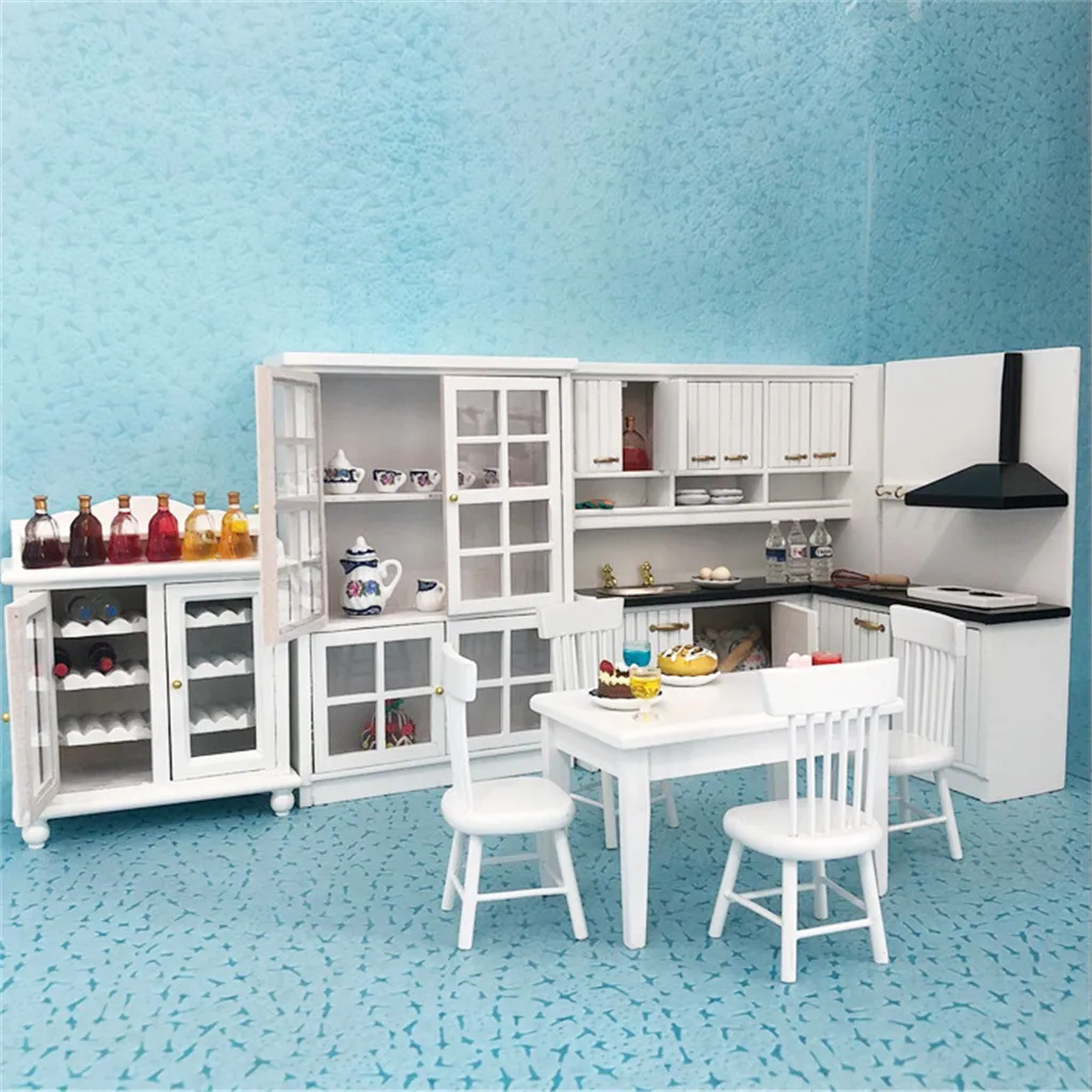 

1:12 Dollhouse Miniature Furniture Scene 8Pcs Wooden Dressing Table Pretend Play Doll Houses Cupboard Cabinet For Children Gifts