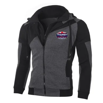 

New triumph motorcycle clothing men's long-sleeved color matching hooded men's slim jacket hoodie Size:M-3XL