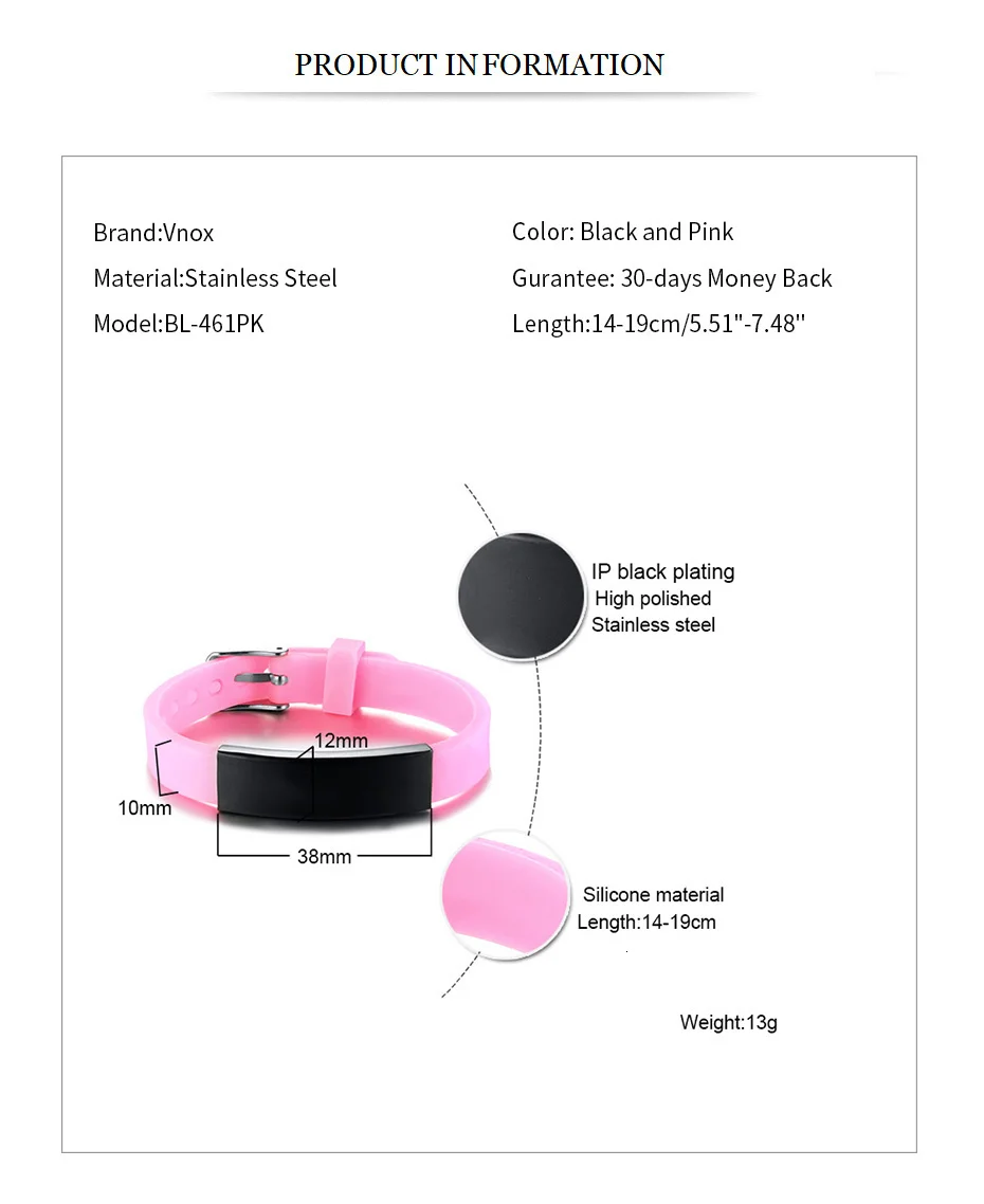 Vnox, розовые силиконовые браслеты для детей, нержавеющая сталь, ID Tag, спортивные, для девочек, спортивные, наручные, подарки, ювелирные изделия