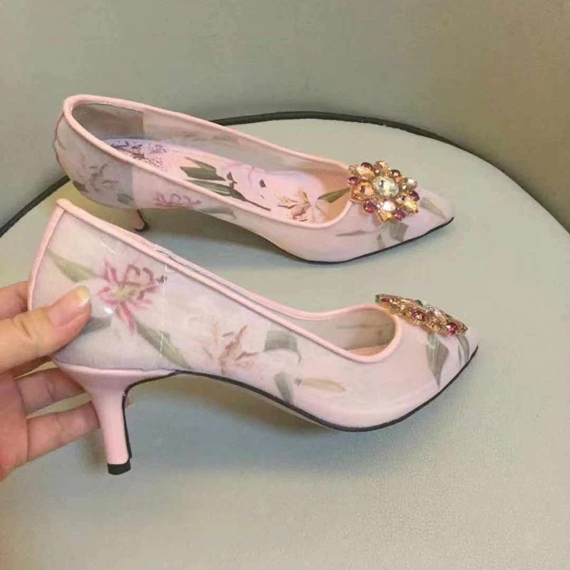 pink floral high heels