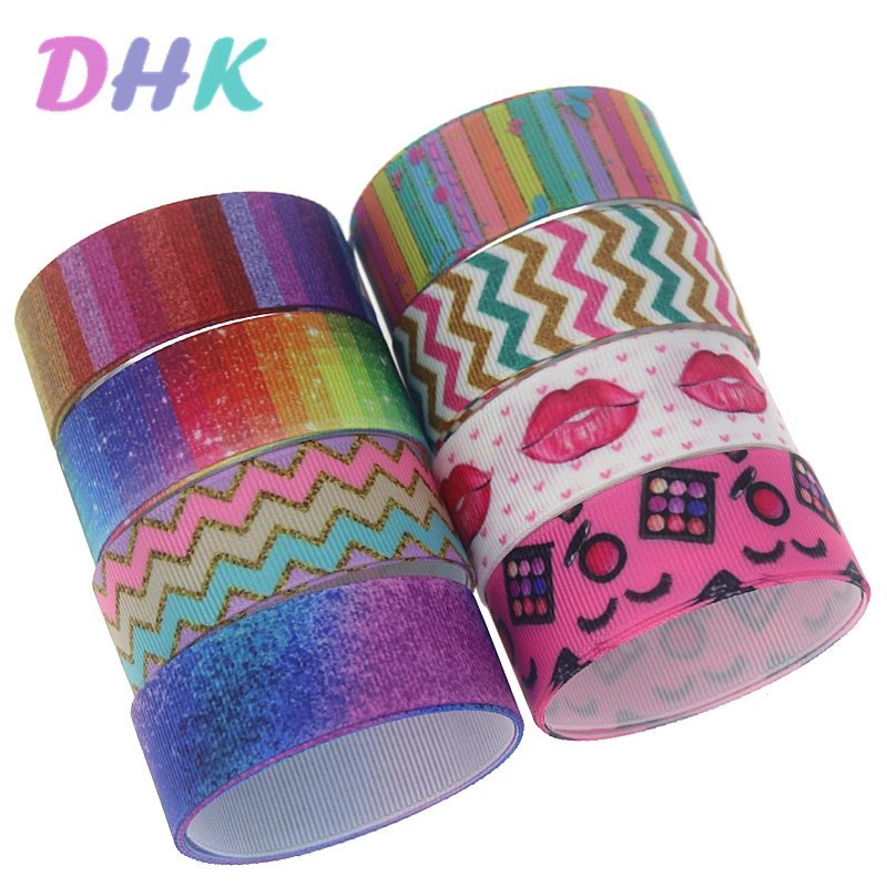 DHK 50 ярдов градиентный цвет поцелуй Шеврон Печатный Grosgrain ленточный аксессуар