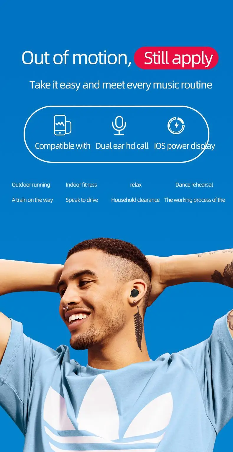 A6S TWS Беспроводные Bluetooth 5,0 наушники, стерео спортивные наушники для фитнеса, гарнитура с объемным шумоподавлением для iPhone huawei