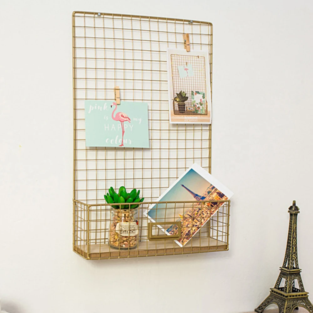 

Panel Bedroom Iron Grid Hanging Office Wall Decor DIY Storage Shelf Home Photo Display Memo Board Multifunctional Living Room