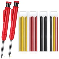 Ensemble de crayons de charpentier solide avec 7 têtes de recharge, aiguiseur intégré, trou profond, outil de marqueur mécanique, ensemble de marqueurs pour le travail du bois 