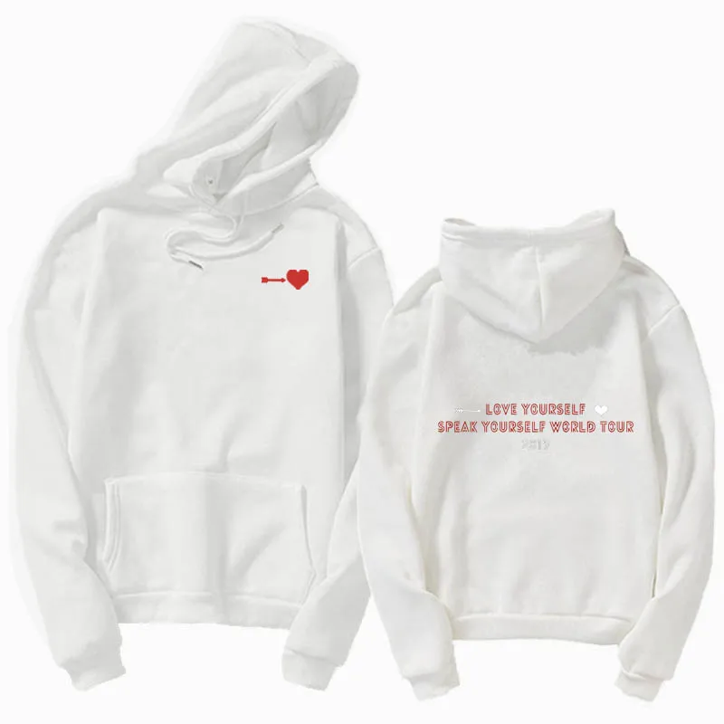 hoodies white K-pop Bangtan для мальчиков, концертная толстовка с капюшоном и надписью love youerself, толстовка в стиле хип-хоп, Высококачественная коллекция одежды R& B, EDM унисекс s - Цвет: hoodies white