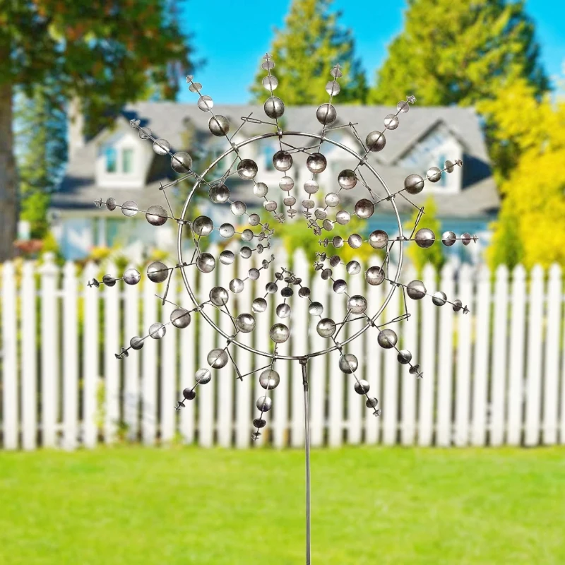 Creative Unique Metal Windmill Geometric Pattern Wind Spinner Catcher Kinetic Chimes with Stake Ornament Garden Yard - Цена: 980,28 руб.
