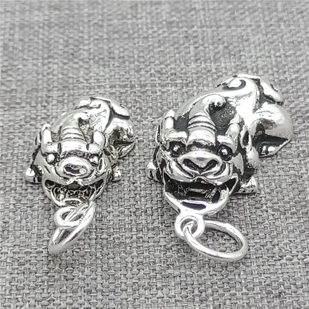 

2pcs of 925 Sterling Silver Pi Xiu Good Fortune Pixiu Kylin Charms for Necklace
