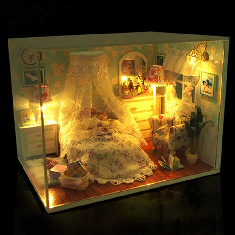 

Creative DIY 3D Wooden Doll House Mini Handmade Craft Miniature Furniture LED Light Kit Dollhouse Toy Birthday Gift for Children