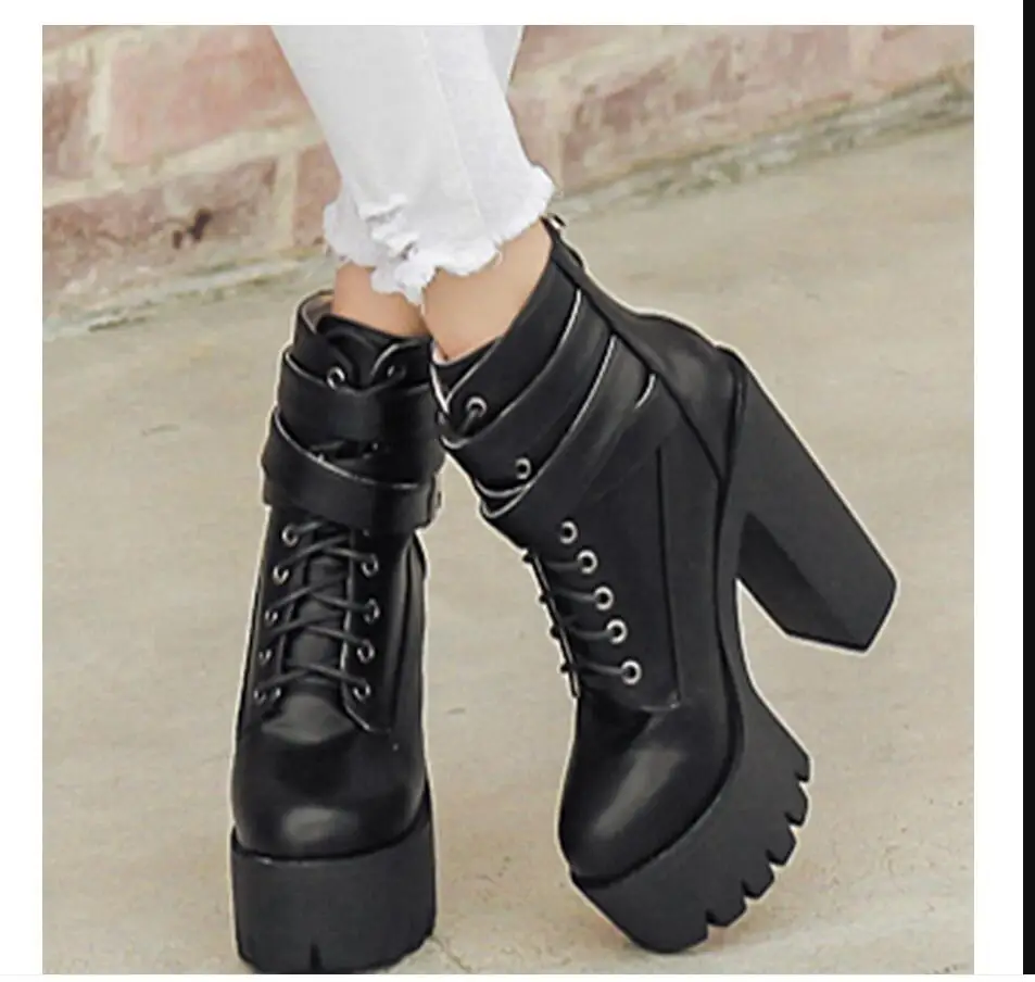 exy Metal sheets Black Ankle Boots Women Platform Soft Leather Autumn Winter Ladies Boots With Zipper Classic High Heels Shoes